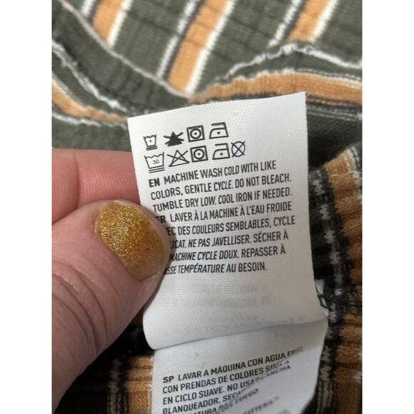 American Eagle Cropped Ribbed Striped Button Down Shirt Small Green Orange - Picture 4 of 6